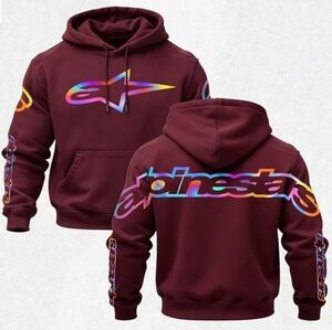 New Alpinestars Unisex Maroon Hoodie with Multicolor Logo Medium